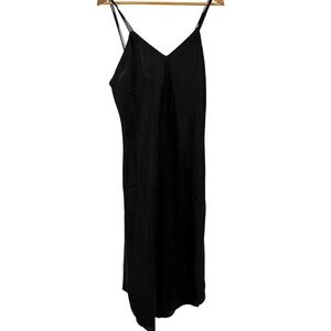 Cabernet 80's Vintage Black Floral Jacquard Satin Midi Slip Dress Boudoir